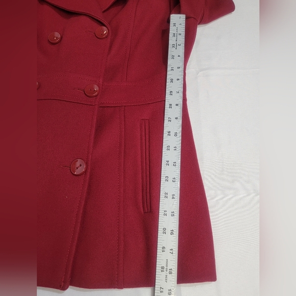 Kenneth Cole Reaction Womens Size 10 Burgandy Wool Blend Pea Coat Size 10 - Picture 6 of 11